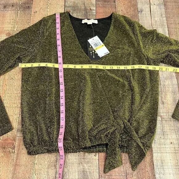 NWT Michael Kors Faux Tie Wrap Black/Gold Blouse - Picture 5 of 9